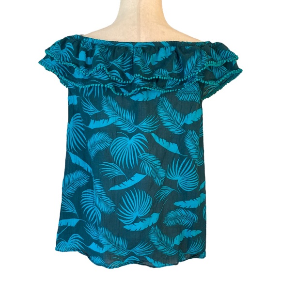 Boden Hettie Double Ruffle Pompom Top in Woodland Green Jungle Palm - 10 - Picture 8 of 15